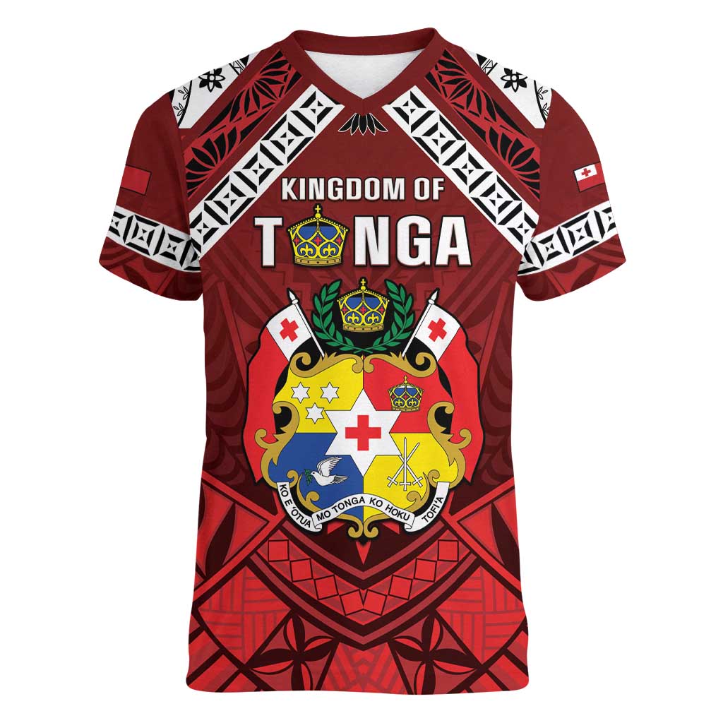 Tonga Emancipation Day Women V-Neck T-Shirt Tongan Kupesi Pattern