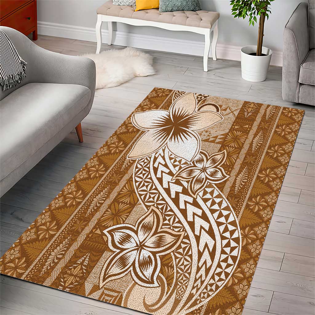 Tonga Kupesi Ngatu Area Rug Vintage Brown Plumeria