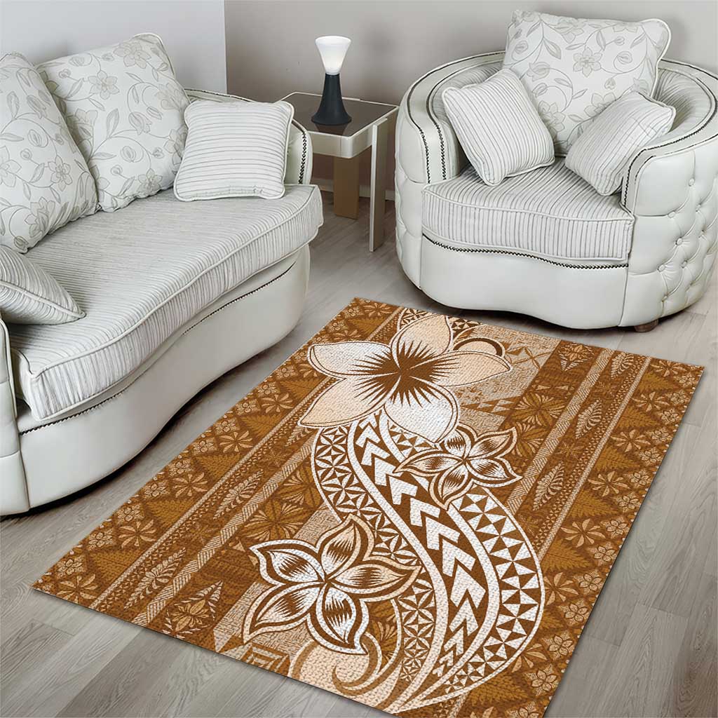 Tonga Kupesi Ngatu Area Rug Vintage Brown Plumeria