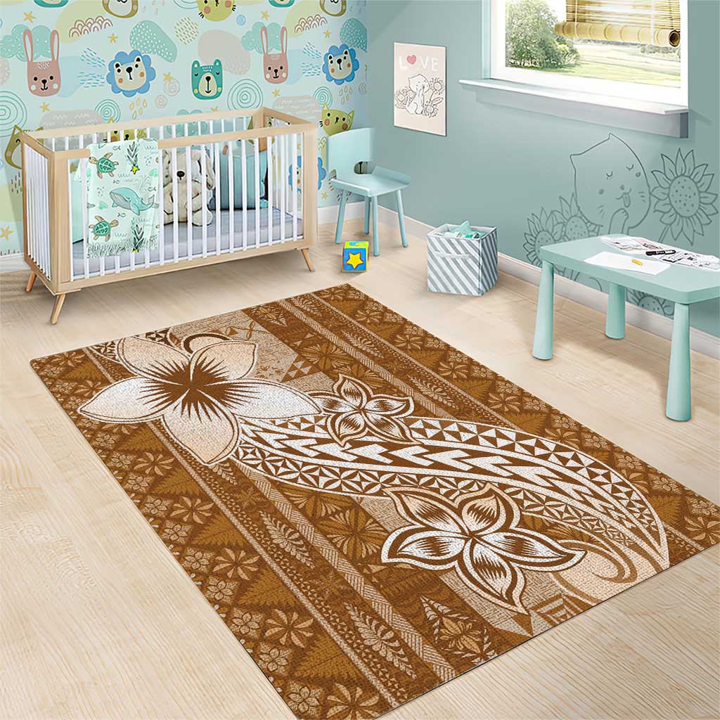 Tonga Kupesi Ngatu Area Rug Vintage Brown Plumeria