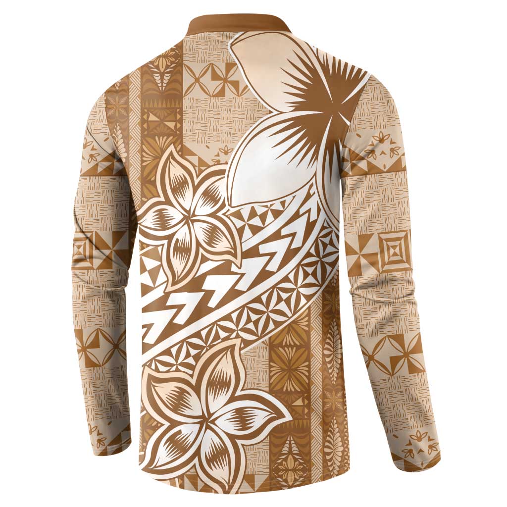 Tonga Kupesi Ngatu Button Sweatshirt Vintage Brown Plumeria