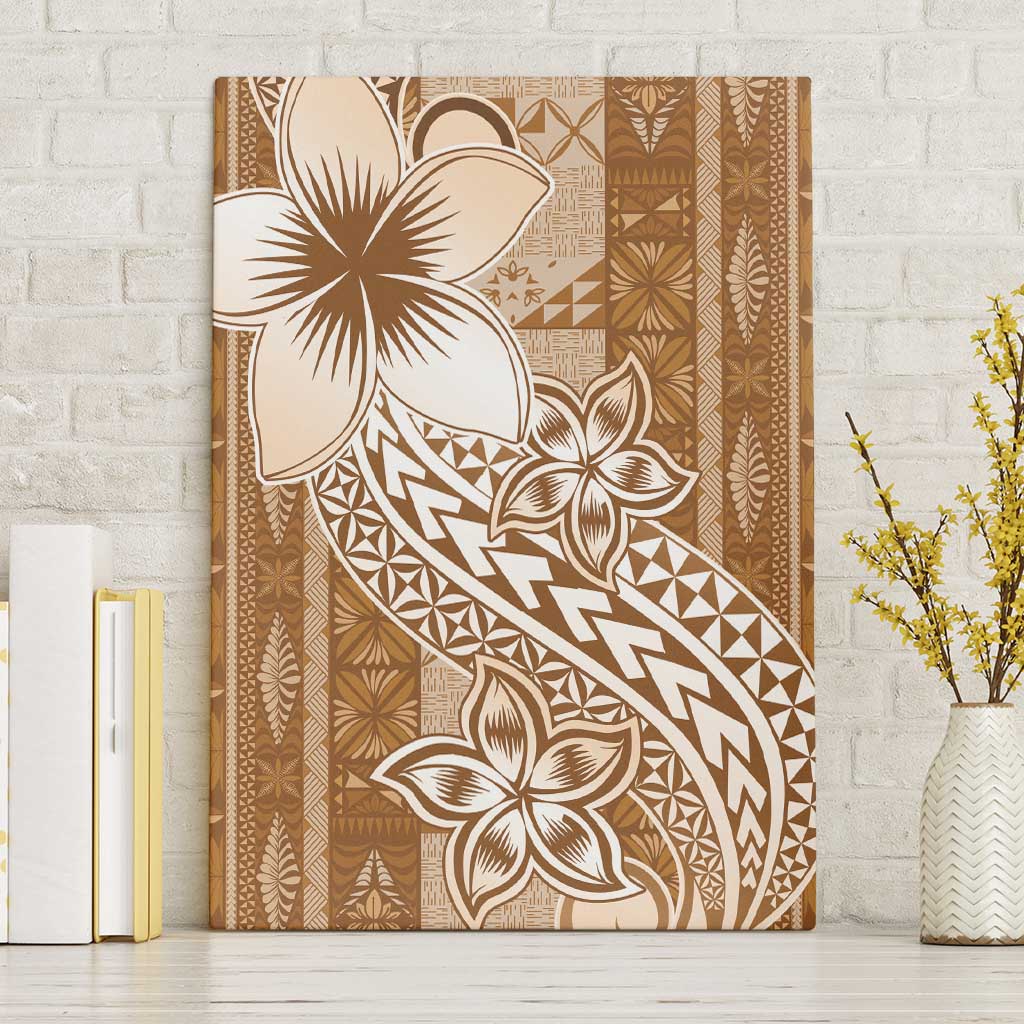 Tonga Kupesi Ngatu Canvas Wall Art Vintage Brown Plumeria
