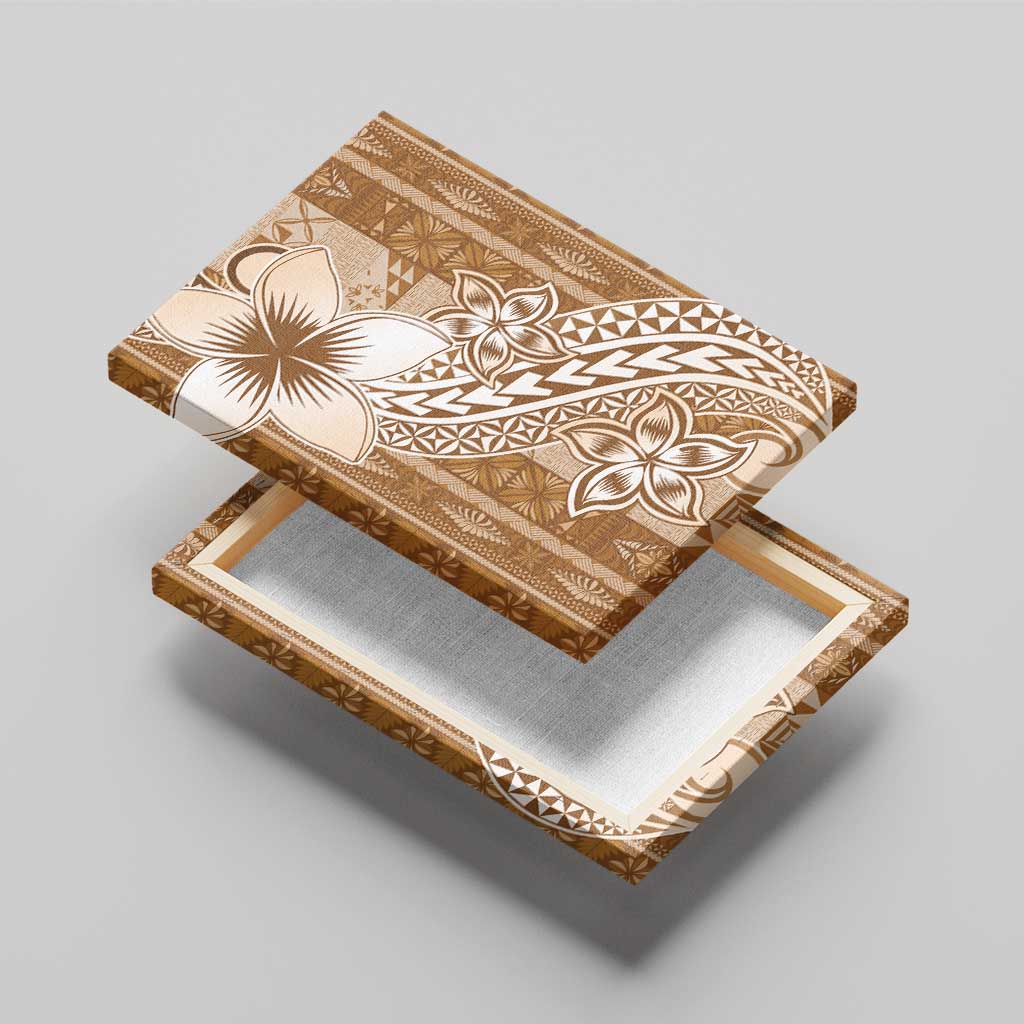 Tonga Kupesi Ngatu Canvas Wall Art Vintage Brown Plumeria