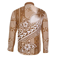 Tonga Kupesi Ngatu Family Matching Long Sleeve Bodycon Dress and Hawaiian Shirt Vintage Brown Plumeria