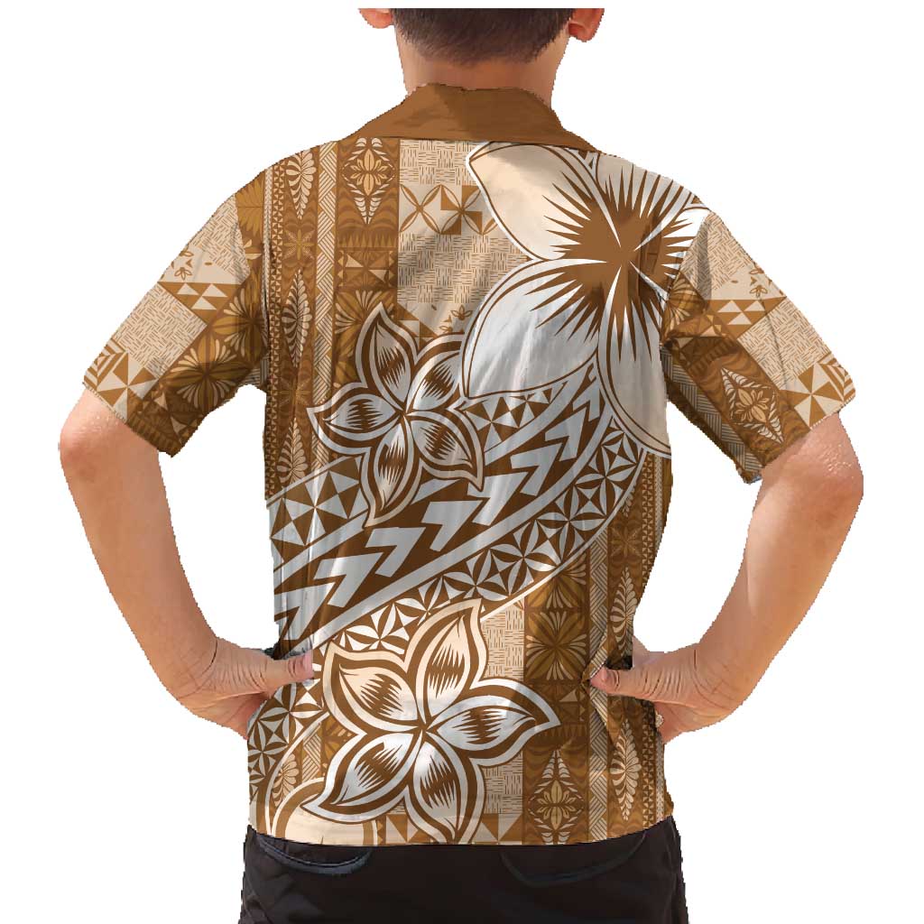 Tonga Kupesi Ngatu Family Matching Mermaid Dress and Hawaiian Shirt Vintage Brown Plumeria