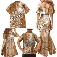 Tonga Kupesi Ngatu Family Matching Mermaid Dress and Hawaiian Shirt Vintage Brown Plumeria