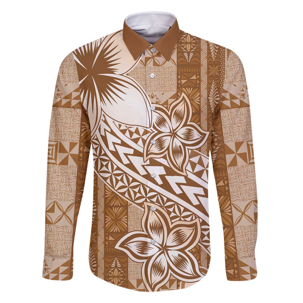 Tonga Kupesi Ngatu Family Matching Mermaid Dress and Hawaiian Shirt Vintage Brown Plumeria