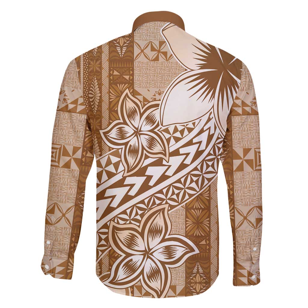 Tonga Kupesi Ngatu Family Matching Off Shoulder Short Dress and Hawaiian Shirt Vintage Brown Plumeria