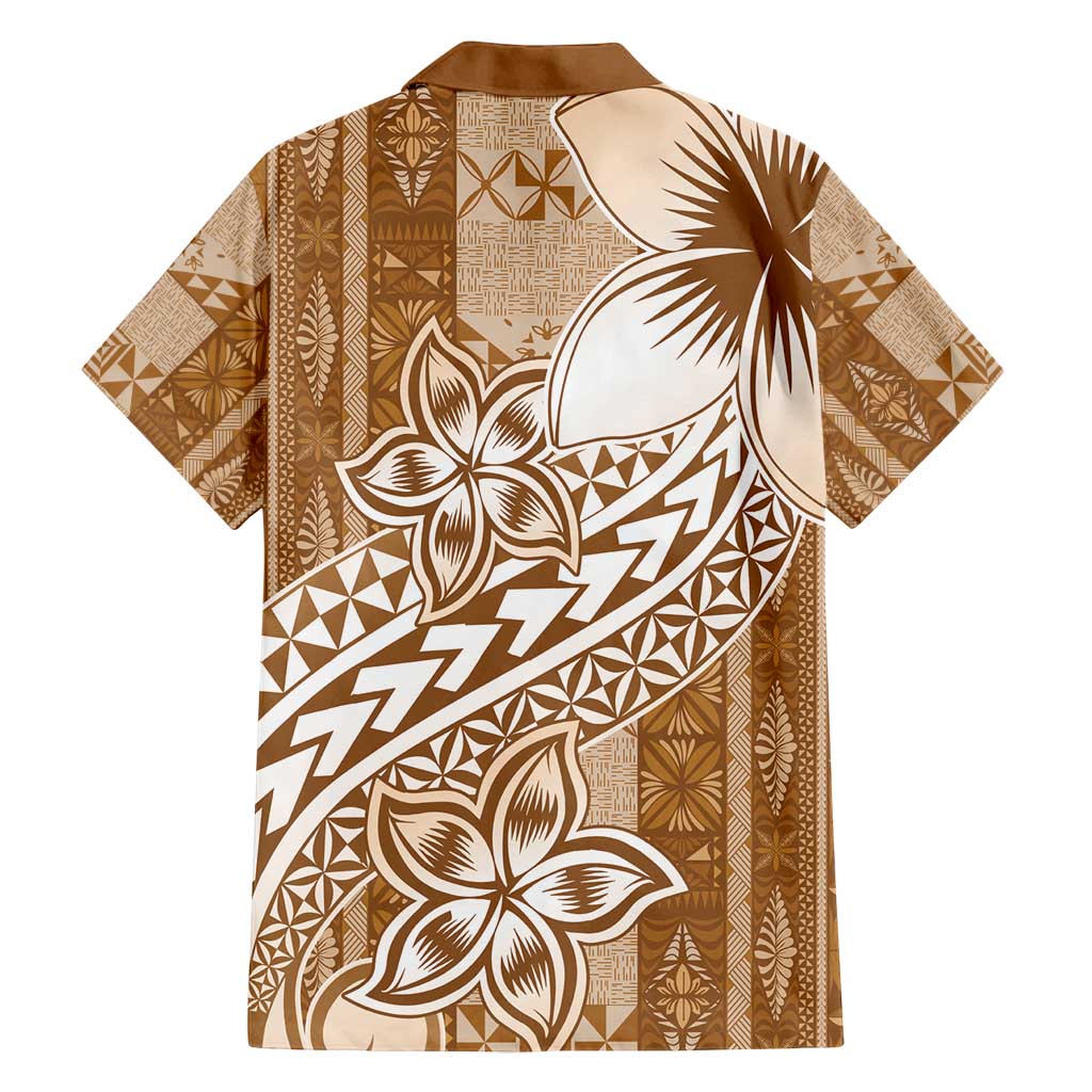 Tonga Kupesi Ngatu Family Matching Summer Maxi Dress and Hawaiian Shirt Vintage Brown Plumeria