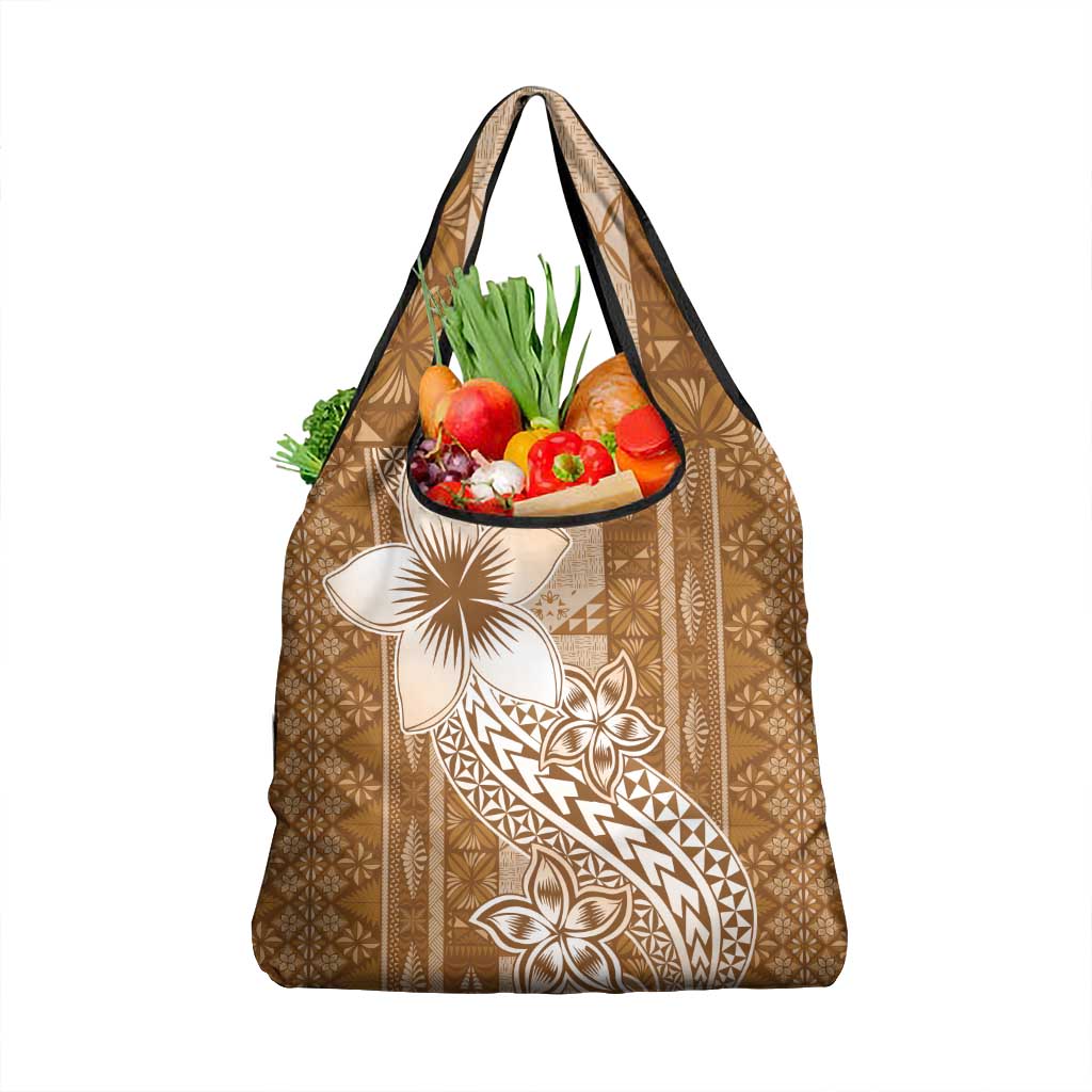Tonga Kupesi Ngatu Grocery Bag Vintage Brown Plumeria