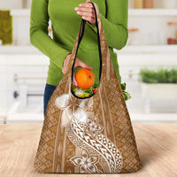 Tonga Kupesi Ngatu Grocery Bag Vintage Brown Plumeria
