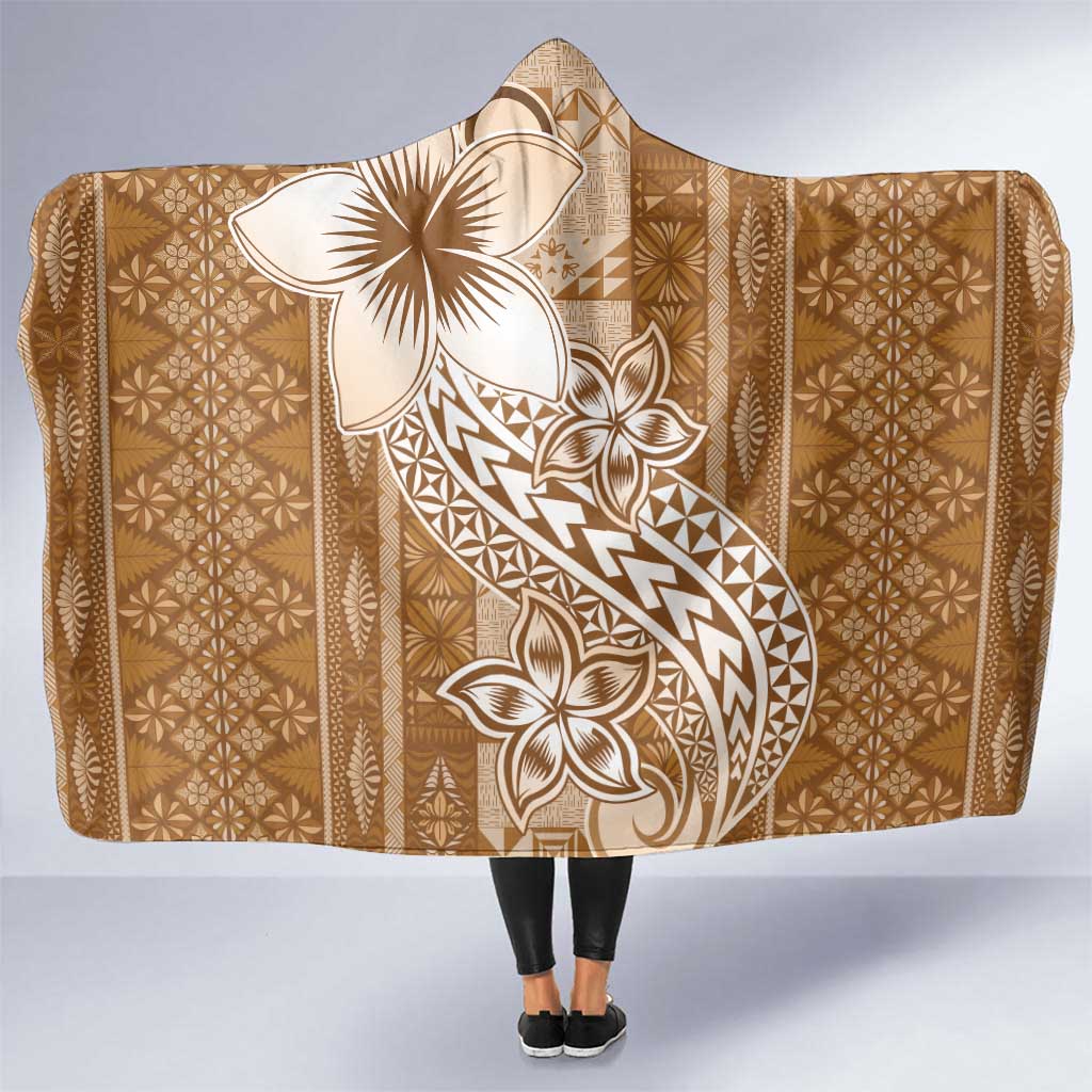 Tonga Kupesi Ngatu Hooded Blanket Vintage Brown Plumeria