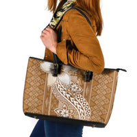 Tonga Kupesi Ngatu Leather Tote Bag Vintage Brown Plumeria