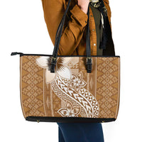 Tonga Kupesi Ngatu Leather Tote Bag Vintage Brown Plumeria