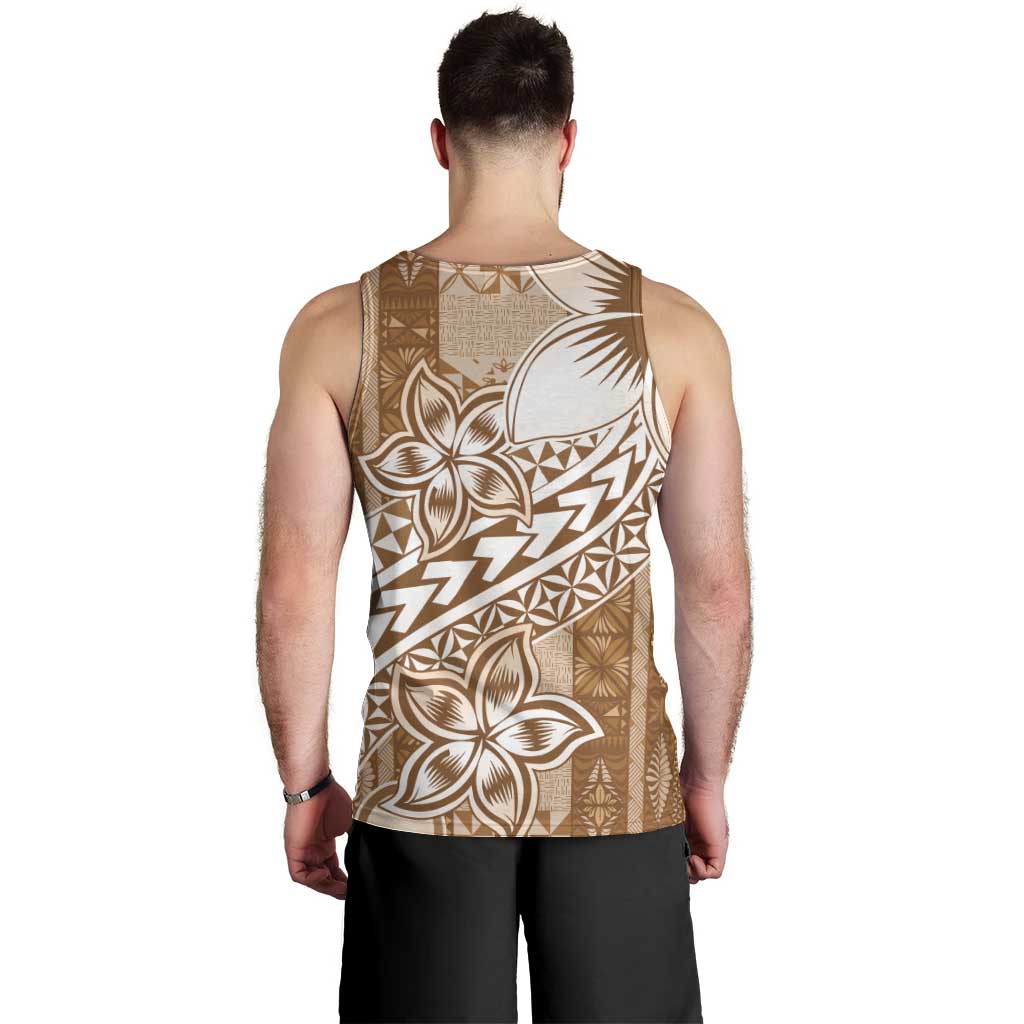 Tonga Kupesi Ngatu Men Tank Top Vintage Brown Plumeria
