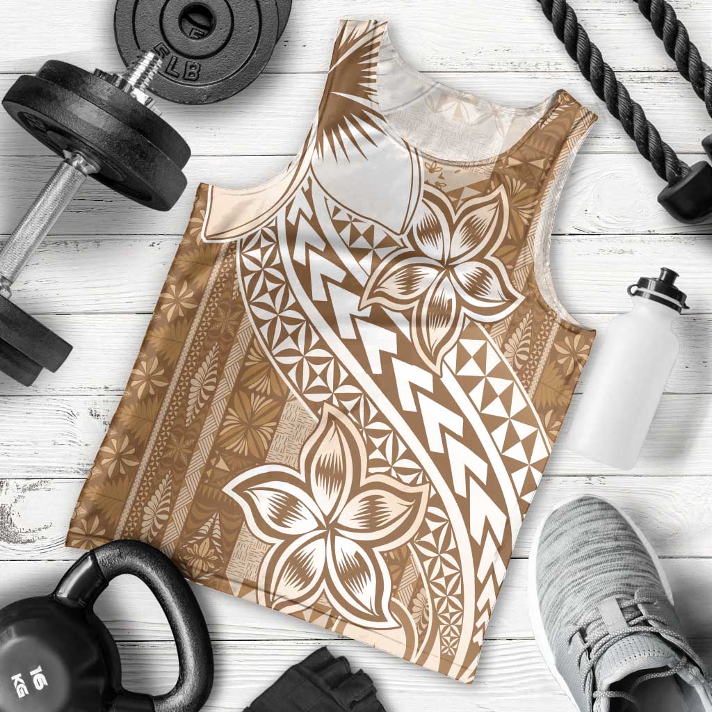 Tonga Kupesi Ngatu Men Tank Top Vintage Brown Plumeria