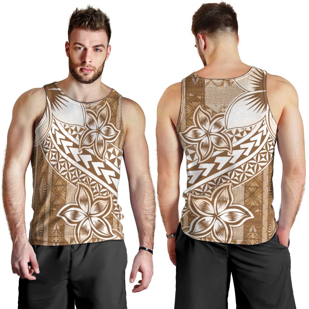 Tonga Kupesi Ngatu Men Tank Top Vintage Brown Plumeria