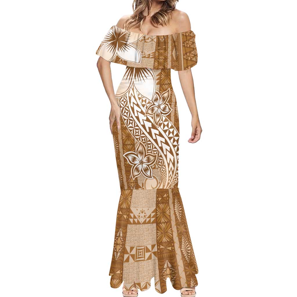 Tonga Kupesi Ngatu Mermaid Dress Vintage Brown Plumeria