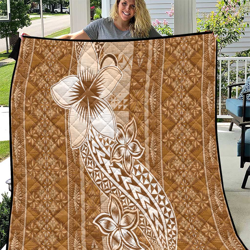 Tonga Kupesi Ngatu Quilt Vintage Brown Plumeria