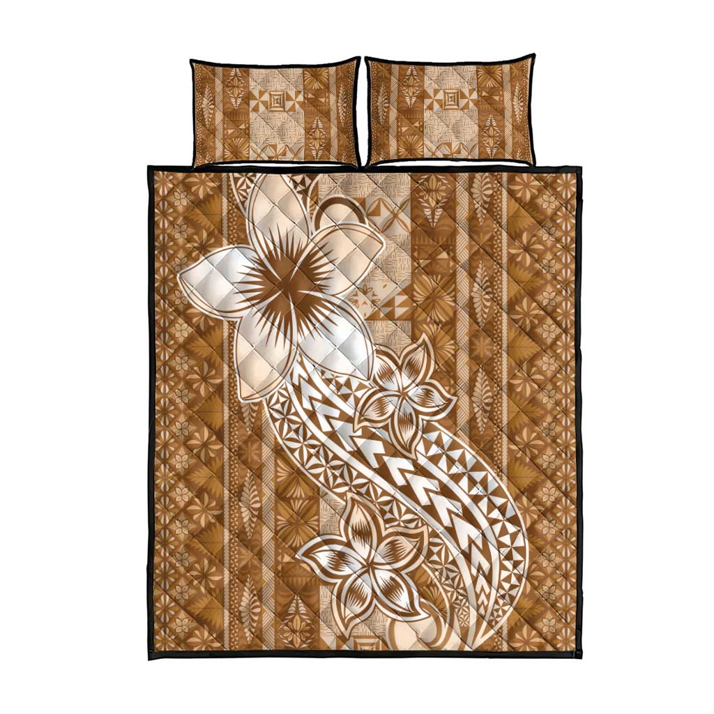Tonga Kupesi Ngatu Quilt Bed Set Vintage Brown Plumeria LT05 - Polynesian Pride