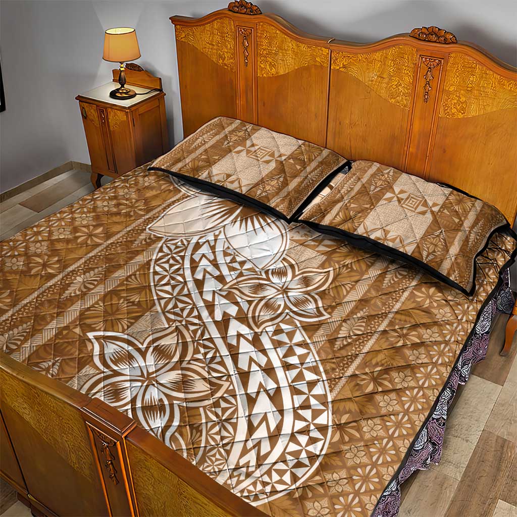Tonga Kupesi Ngatu Quilt Bed Set Vintage Brown Plumeria LT05 - Polynesian Pride