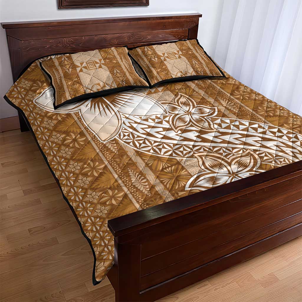 Tonga Kupesi Ngatu Quilt Bed Set Vintage Brown Plumeria LT05 - Polynesian Pride
