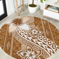 Tonga Kupesi Ngatu Round Carpet Vintage Brown Plumeria