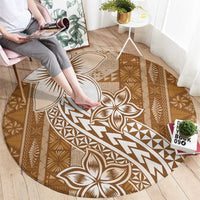 Tonga Kupesi Ngatu Round Carpet Vintage Brown Plumeria