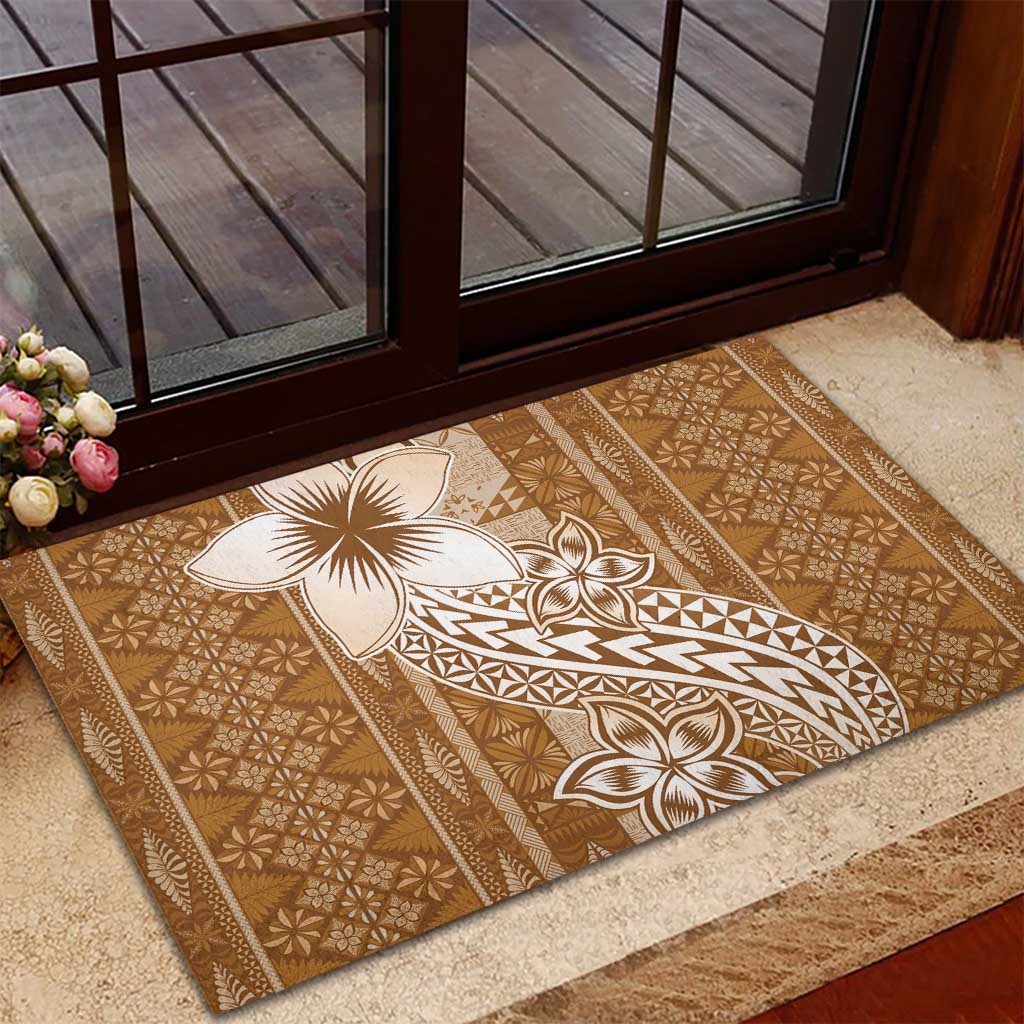 Tonga Kupesi Ngatu Rubber Doormat Vintage Brown Plumeria