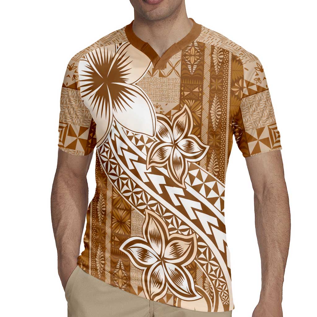 Tonga Kupesi Ngatu Rugby Jersey Vintage Brown Plumeria