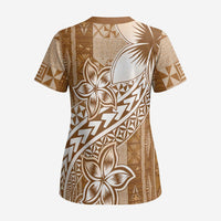 Tonga Kupesi Ngatu Scrub Top Vintage Brown Plumeria - Polynesian Pride