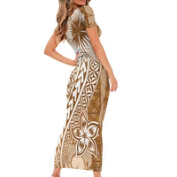 Tonga Kupesi Ngatu Short Sleeve Bodycon Dress Vintage Brown Plumeria