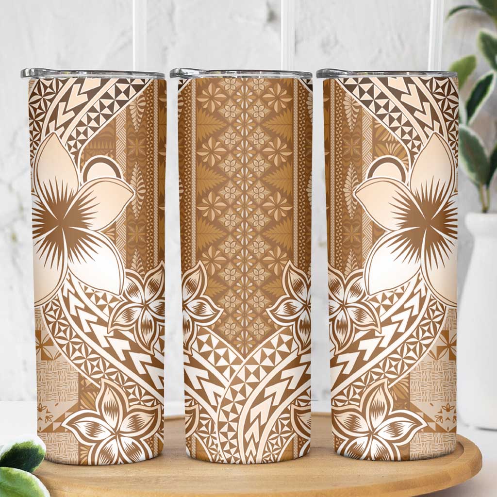 Tonga Kupesi Ngatu Skinny Tumbler Vintage Brown Plumeria
