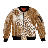 Tonga Kupesi Ngatu Sleeve Zip Bomber Jacket Vintage Brown Plumeria