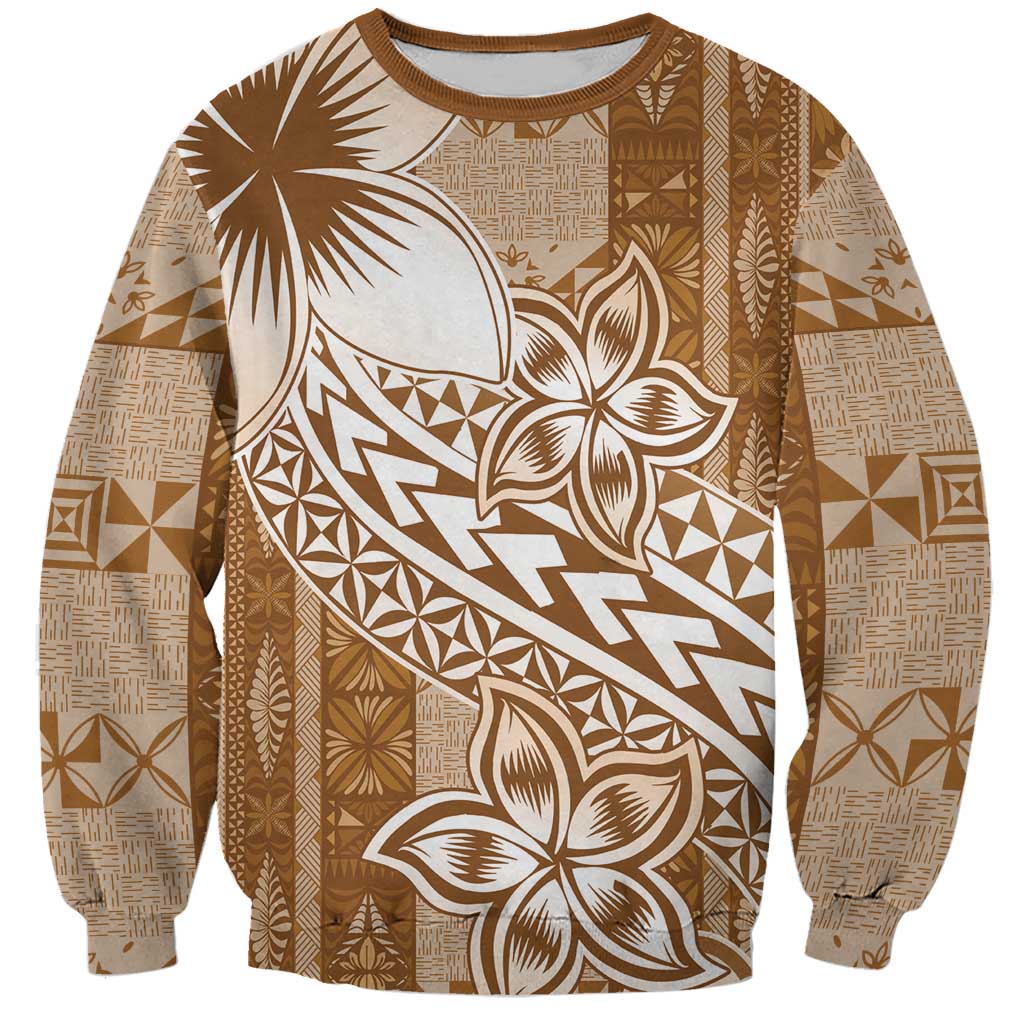Tonga Kupesi Ngatu Sweatshirt Vintage Brown Plumeria