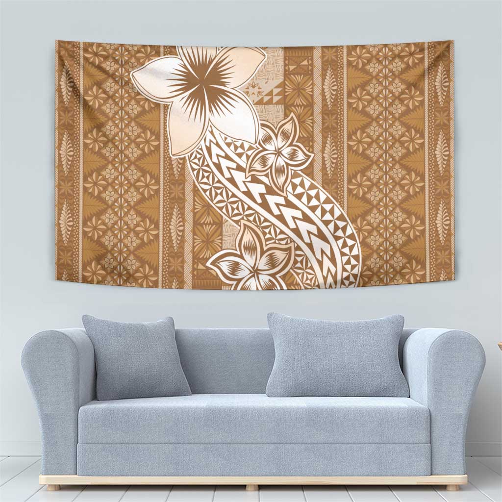Tonga Kupesi Ngatu Tapestry Vintage Brown Plumeria