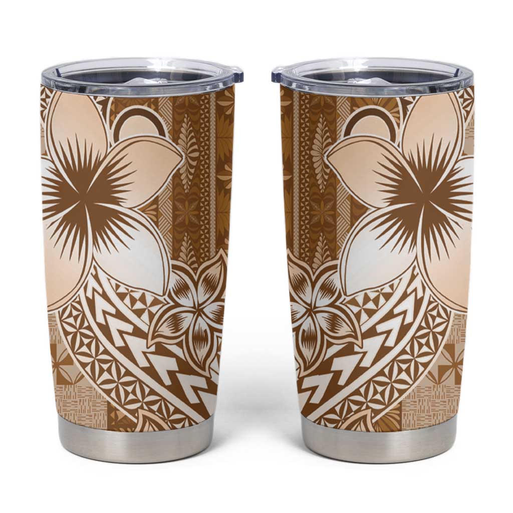 Tonga Kupesi Ngatu Tumbler Cup Vintage Brown Plumeria