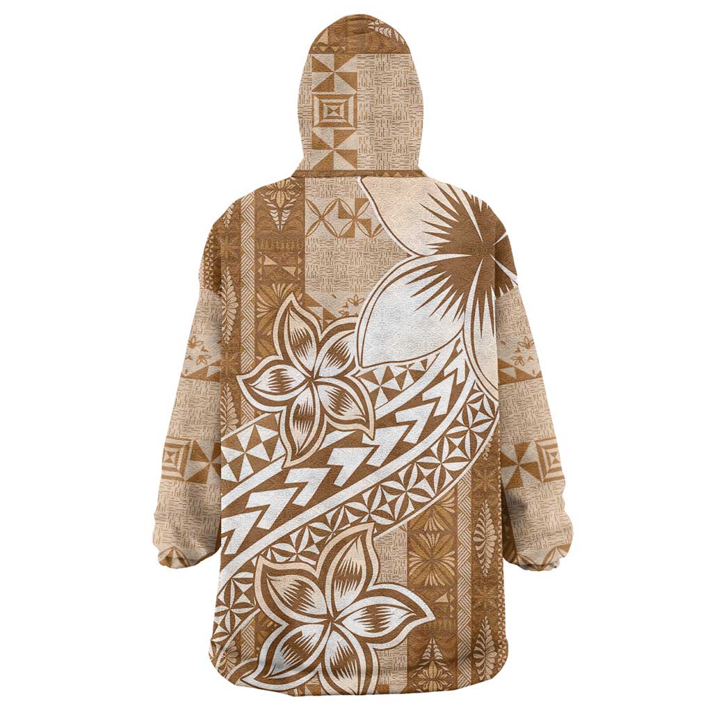 Tonga Kupesi Ngatu Wearable Blanket Hoodie Vintage Brown Plumeria