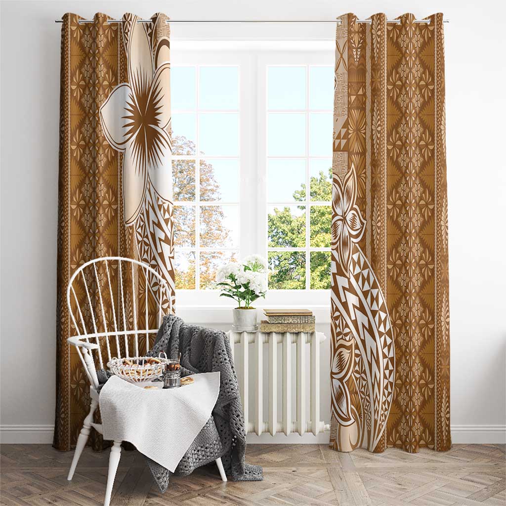 Tonga Kupesi Ngatu Window Curtain Vintage Brown Plumeria