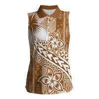 Tonga Kupesi Ngatu Women Sleeveless Polo Shirt Vintage Brown Plumeria