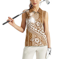 Tonga Kupesi Ngatu Women Sleeveless Polo Shirt Vintage Brown Plumeria