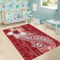 Tonga Kupesi Ngatu Area Rug Vintage Red Plumeria