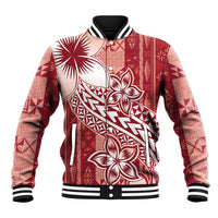 Tonga Kupesi Ngatu Baseball Jacket Vintage Red Plumeria