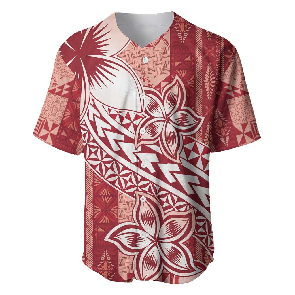 Tonga Kupesi Ngatu Baseball Jersey Vintage Red Plumeria