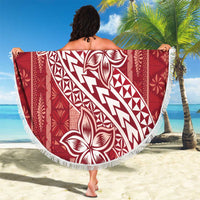 Tonga Kupesi Ngatu Beach Blanket Vintage Red Plumeria