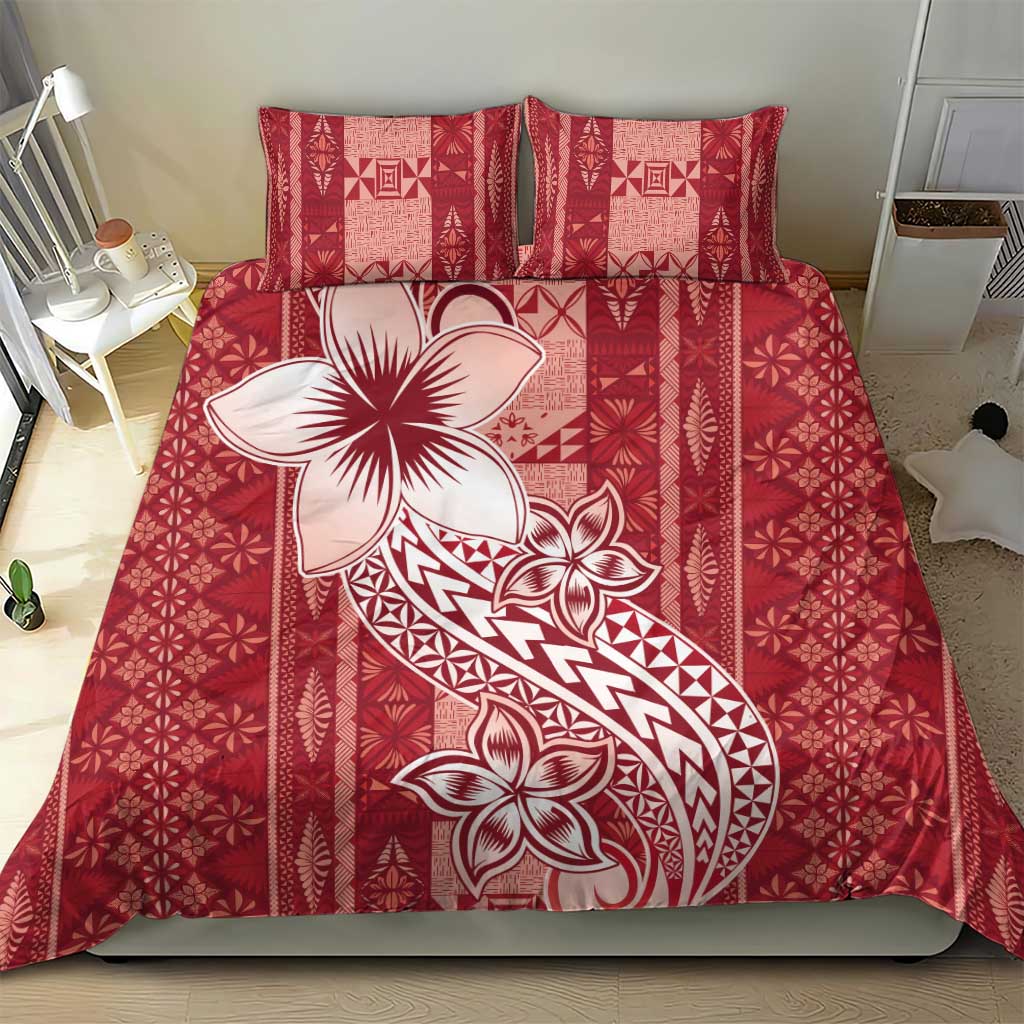 Tonga Kupesi Ngatu Bedding Set Vintage Red Plumeria