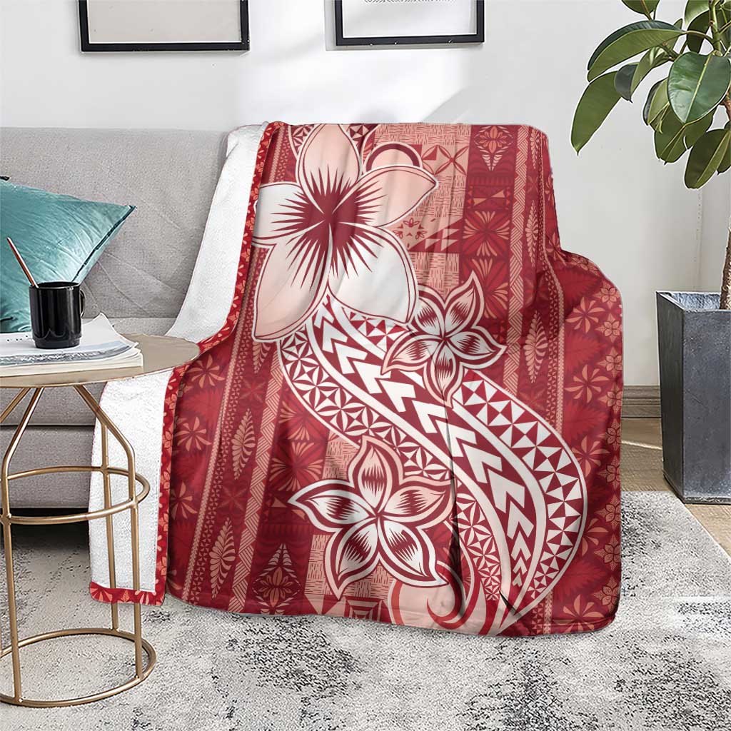 Tonga Kupesi Ngatu Blanket Vintage Red Plumeria