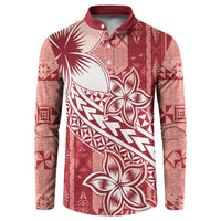Tonga Kupesi Ngatu Button Sweatshirt Vintage Red Plumeria