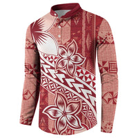 Tonga Kupesi Ngatu Button Sweatshirt Vintage Red Plumeria