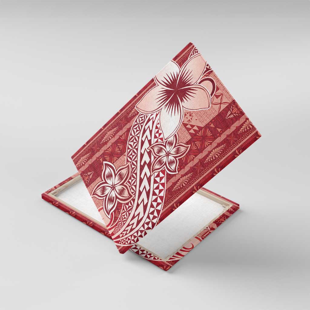 Tonga Kupesi Ngatu Canvas Wall Art Vintage Red Plumeria